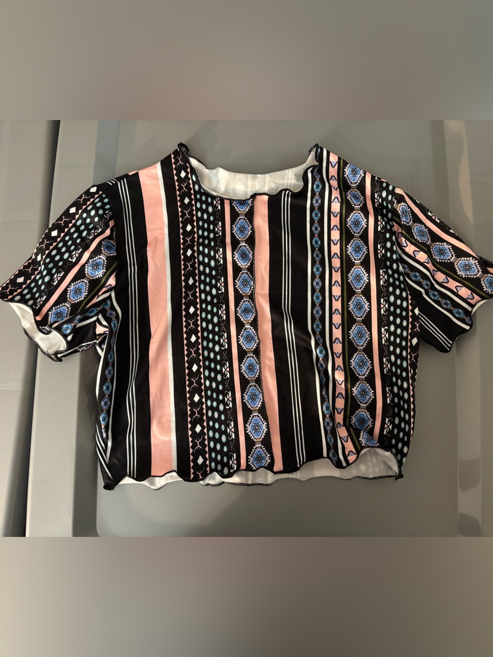 Striped Boho Print Crop Top in Black, Blush & Blue